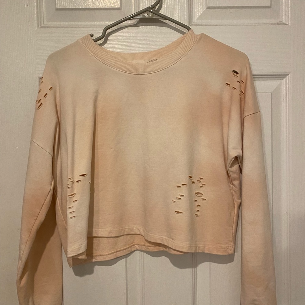 Twenty5a cropped distressed crew neck pink